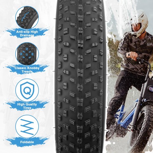 MEGHNA Fat Bike Tire 16 x 4.0 inch with Inner Tubes Electric Bike Tire Fat Tire 16 inch Heavy Duty Anti-Slip Foldable Replacement All Terrain Tire for Kids Bike E-Bike (2 Tires with Inner Tubes)