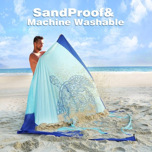 LinaLife 79"x83" beach blanket waterproof sandproof Adults Oversized Lightweight Large Picnic Mat for Travel Camping Hiking Picnic quick drying Sea Turtle Design Anchor Stakes and Compact Travel Bag