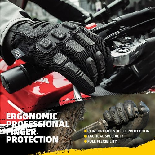 ZUNE LOTOO Tactical Gloves for Men, Touchscreen Motorcycle Gloves with Finger Impact Protection, Black Palm Padded Safety Work Gloves for Paintball Airsoft Range Tac Female Women(Large)