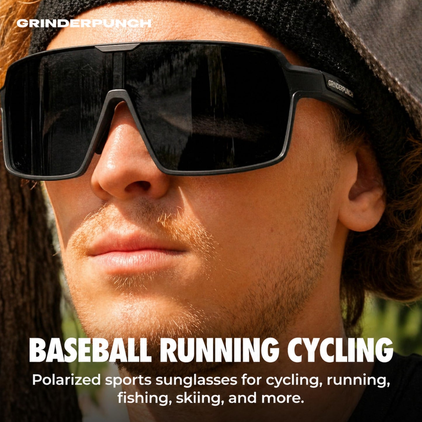 grinderPUNCH Polarized Sport Sunglasses for Men and Women, Lightweight Sun Glasses with UV Protection for Baseball Picketball Snow Hiking Cycling Running Fishing (Black)