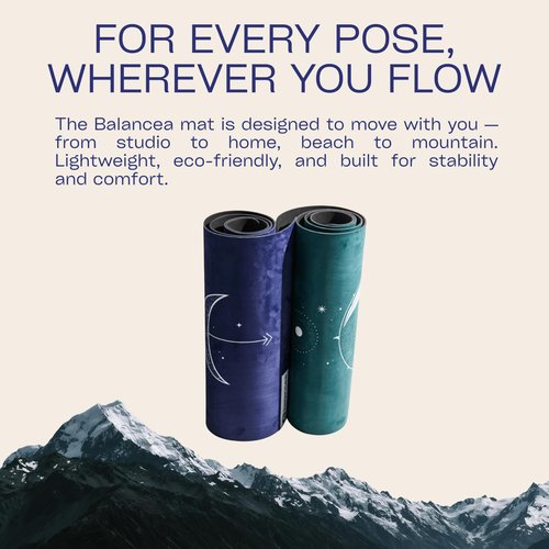 Yoga Mat 5mm Non Slip Suede & TPE - Blue Eco-Friendly Fitness & Exercise Mat for Home Gym, Pilates, Hot Yoga, and Meditation - Lightweight Durable 72 x 24 inch Workout Mat for Women, Men