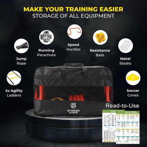 Agility Ladder Speed Training Equipment Set-2x 20ft Agility Ladder,12 Soccer Cones,4 Hurdles, Jump Rope, Running Parachute| Basketball Football Soccer Training Equipment for Kids Youth Adults