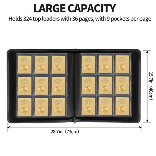 Qurhafoo Toploader Binder, top loader binder for cards, Holds 324 Toploaders, 9-pocket, card folders for trading cards or Sports Cards in 3 x 4'' Toploaders