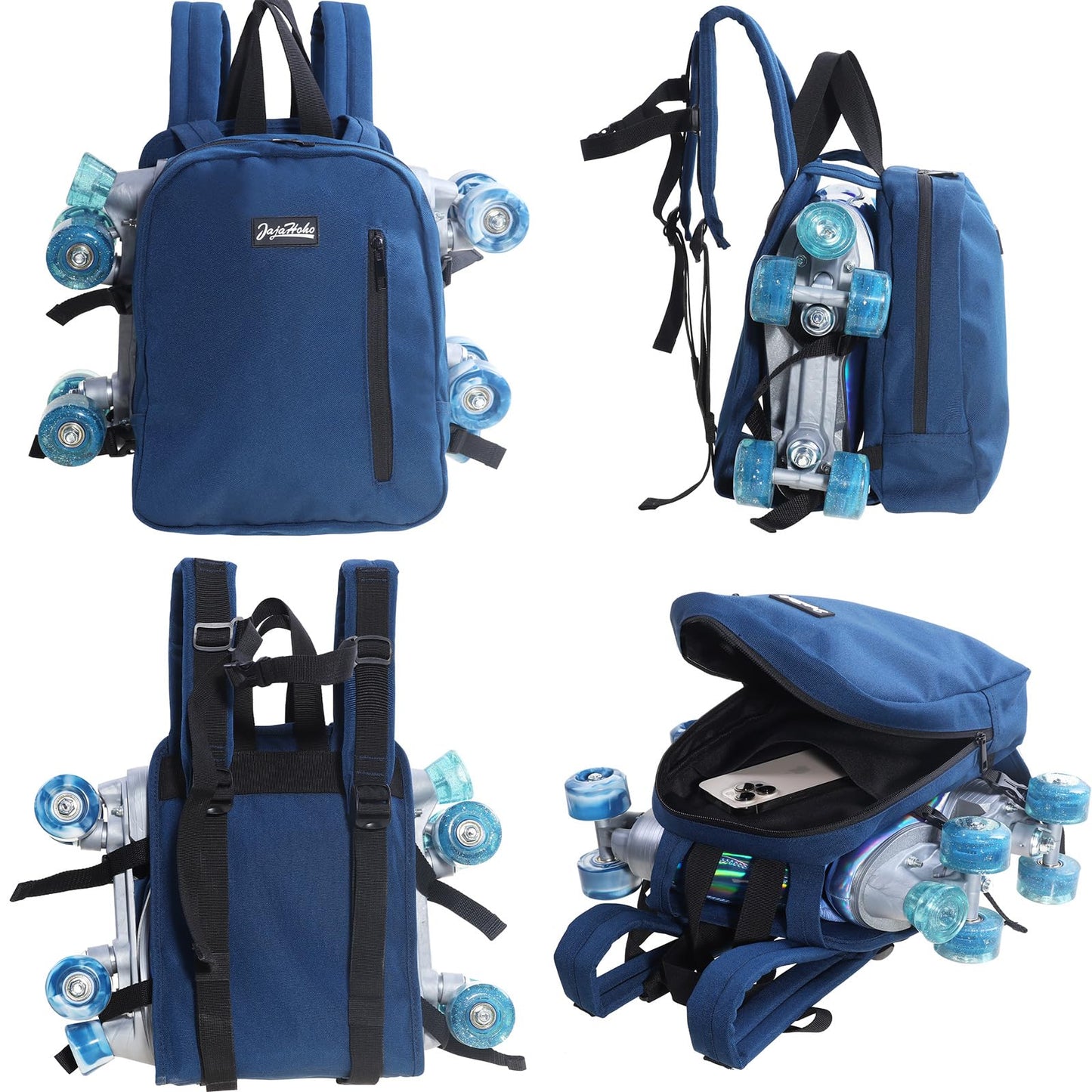 JajaHoho Roller skates bags for Women Men, Indigo Dark Blue Sports Backpack for Rollerskates, Ice skates, Inline skates, Skate Gear Storage, Durable and Stylish, 11.8 x 9 x 2.8 inches (Navy Blue)