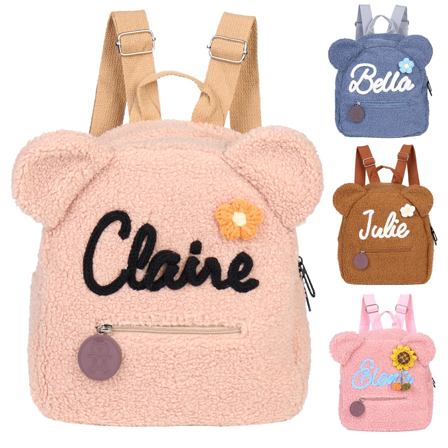 Personalized Embroidered Plush Bear Backpacks with Name, Customed Cartoon Day Care Bags for Boys Girls, Cute Fuzzy Large Capacity Bears Purse Bag for Toddler, Gifts for Couples Easter Birthday