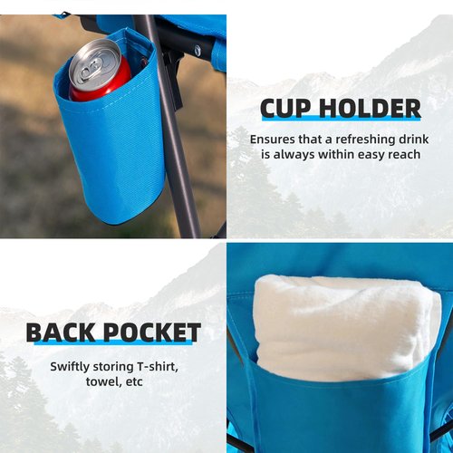 Foristrail Outdoor Beach Chair for Adults Set of 2 PCS Portable Lightweight Low Back Sling Chair with Cup Holder, 300lbs Capacity Camping Chair for Patio, Lawn, Concert, Travel (Light Blue)