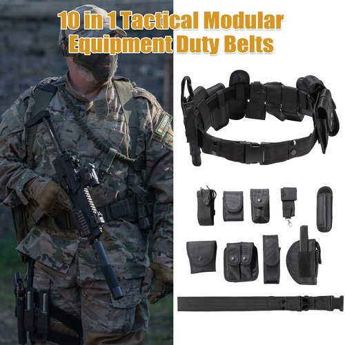 FLKQC 10 in 1 police Tactical belt Security Guard Belt, Versatile Military Modular Equipment System Molded Duty Belt Set for Law Enforcement, Ultimate Tactical Belt Set