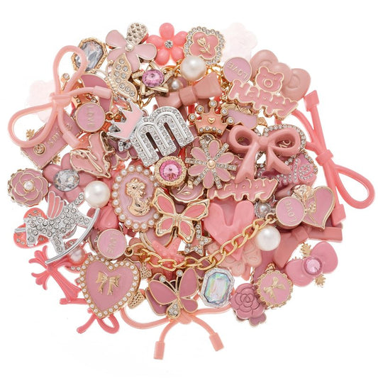 30,50pcs Pink Bling Random Shoe Charms for Girls Women Cute Pearl Butterfly Flower Chains Shoes Accessories Decorations for Clog Sandals Birthdays Party Favors Decorations Gifts
