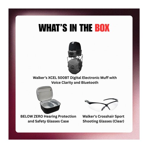 Walker's XCEL 500BT Digital Electronic Muff Bundle with Shooting Glasses and Hard Case (3 Items)