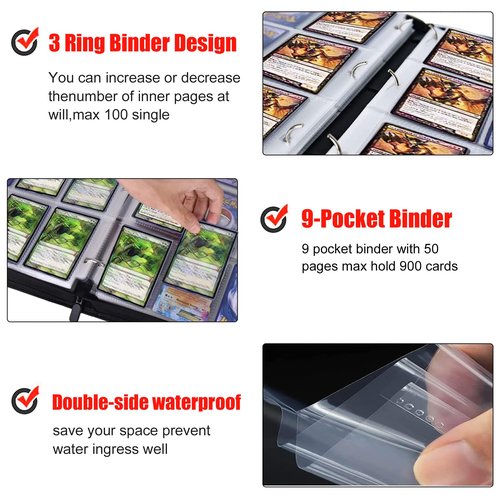 Trading Card Binder for One Piece Card Game,9 Pocket with 50 Sleeves up to 900 Cards One Piece TCG Card Binder,Waterproof Card Storage Bag with Sleeves,one piece for card Display Case