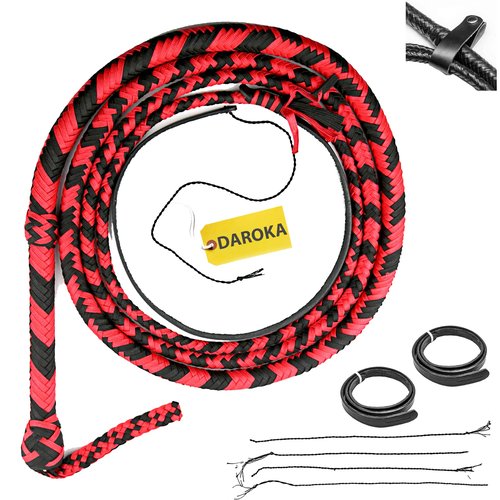 Red and Black 16-Plait Nylon Bullwhip with Leather Core – Paracord Whip with Stainless Steel Handle – Multiple Lengths (8 feet (2.4 Meter))