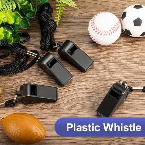 Yihurlm 48 Pack Plastic Whistles,Coach Whistle with Lanyard,Black Sports Whistle Referee Whistle,Loud Crisp Sound Whistles Bulk for Coaches Referees Emergency Soccer Training (Black)