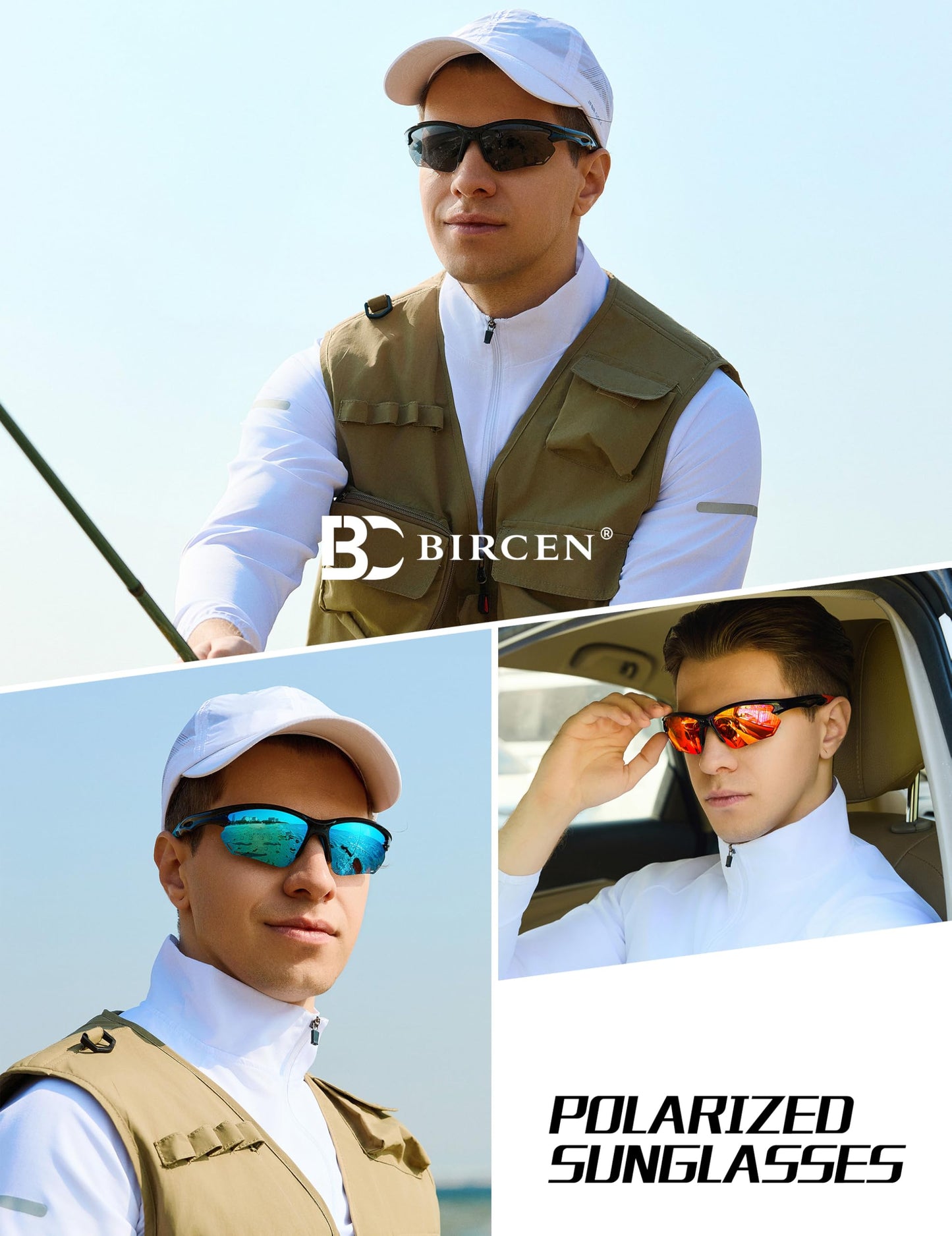 BIRCEN Polarized Sunglasses for Men: TR90 UV Protection Sunglasses Lightweight Sport Shades for Fishing Golf Trip