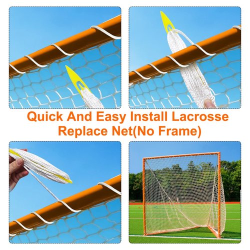4mm Heavy Duty 6’X6’X7’Lacrosse Replacement Net with 1x Installation Tool and 2x49ft Lacrosse Goal Net Lacing Rope Lacrosse Net for Practice or Competition of Backyard, Playground