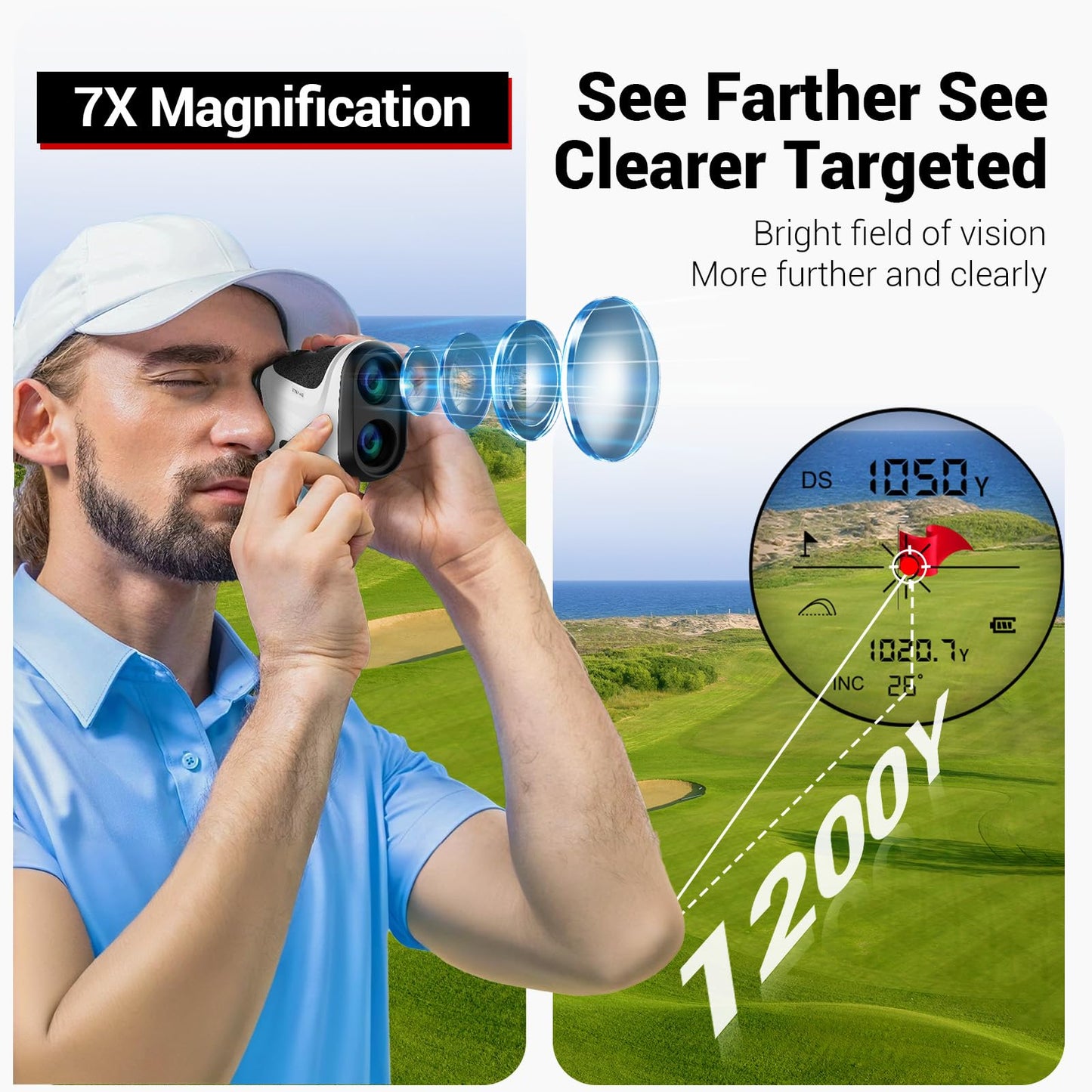 Golf Rangefinder with Slope Switch | Pin-Lock Vibration & 7X Magnification | 1200 Yards Reliable Distance | Durable, Replaceable CR2-3V Battery | Premium Golfing Accessories for Men & Women