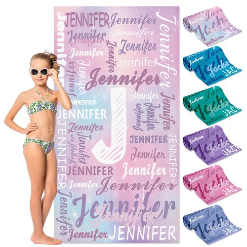 Personalized Kids Beach Towels Custom Sand Free Microfiber Beach Towel with Names & Monogram Customized Quick Dry Pool Towels for Girls Boys Standard Size