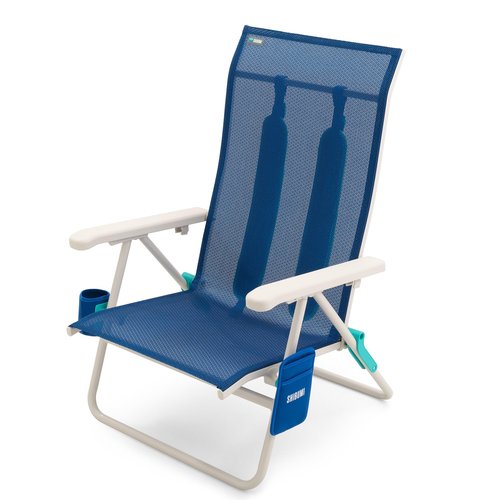Shibumi Beach Chair. Anti-Rust Marine Grade Frame. 300lb Capacity. Weighs 8 Pounds. Adjustable Padded Backpack Straps. Breathable Fabric.