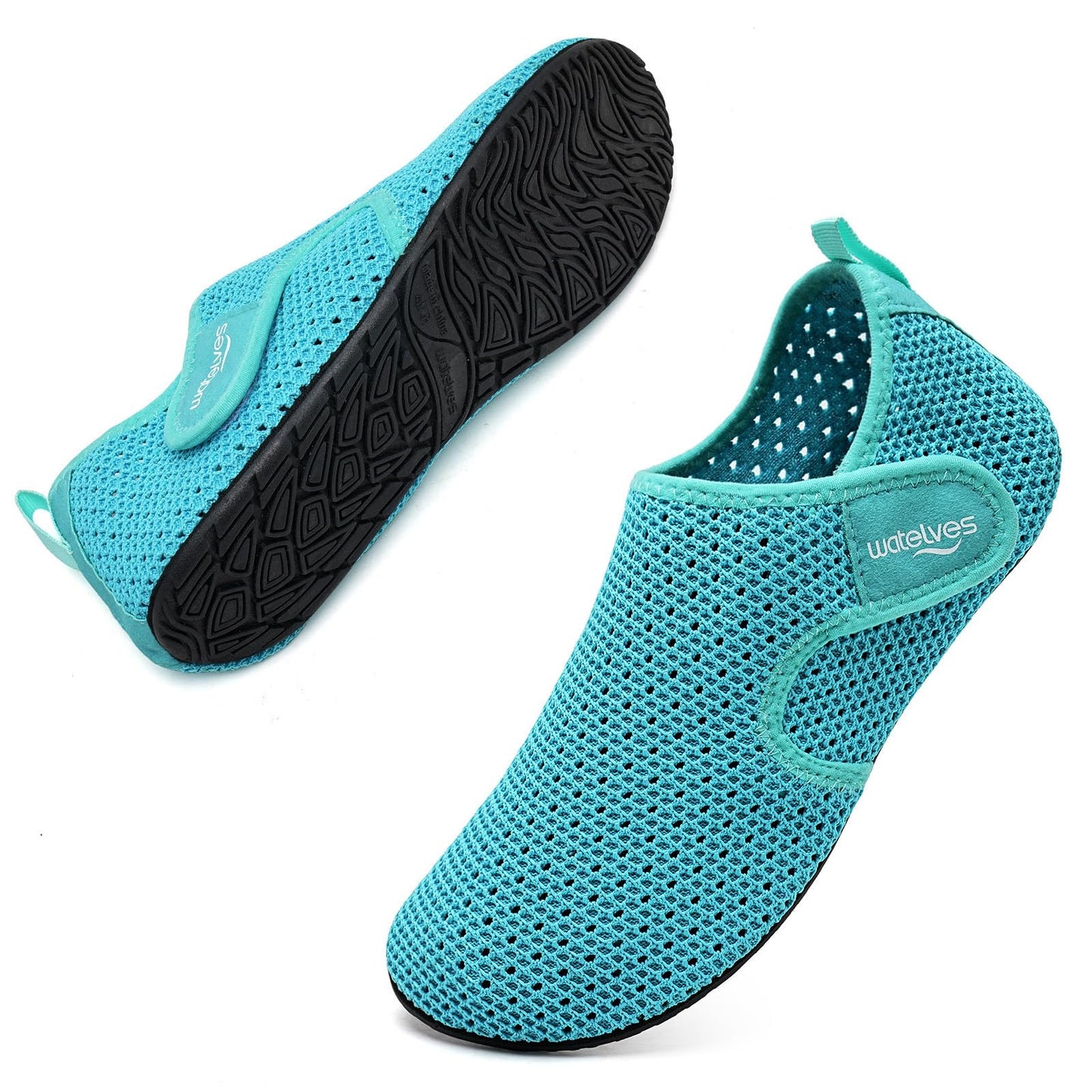 WateLves Water Shoes for Women Men Swim Beach Aqua Socks Quick Dry Barefoot House Slippers Travel Shoes with Adjustable Magic Tape for Pool Diving Boating Yoga Surf(Moon,38/39)