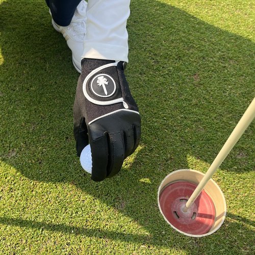 CROWNBLANKS PINKTEE Women's RainGrip Golf Glove Left Hand Ladies All Weather Golf Gloves with Pink Marker for Hot Wet Weather (Blackwhite, Small)