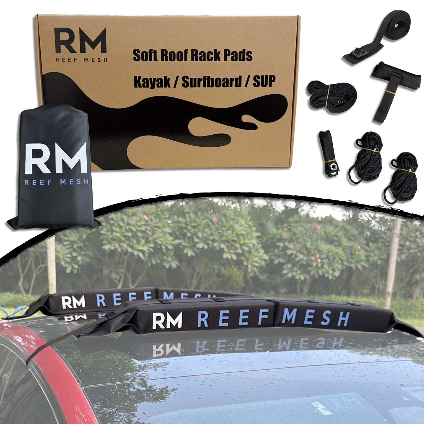 Universal Soft Roof Rack Pads for Kayak, SUP, Canoe & Surfboard