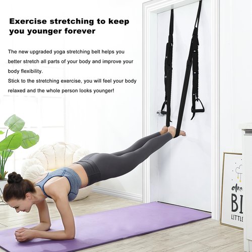 Yoga Stretching Strap, Leg Waist Back Bend Auxiliary Yoga Stretch Band, Upgraded Version with Door Anchor 2 Resistance Rope Stretch Strap Inversion Trainer for Pilates Dance Aerial Fitness Gymnastics