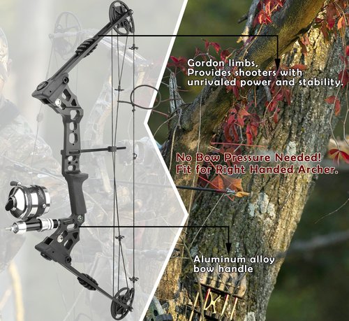 surwolf Archery Compoundbow Bowfishing Kit 20-70lbs Huntingbow with Bowfishing Reel, Bow Fishing Arrows Right & Left Handed for Adult/Youth Bow Fishing Hunting Target Shooting (Black, Left Handed)