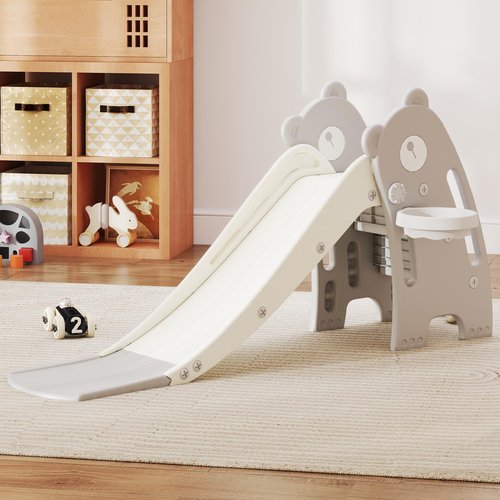 DOREROOM Toddler Slide Kids Slides Climber Playset, Freestanding with Long Slope, Basketball Hoop & Ball, Indoor & Outdoor Playground Toy for Boys & Girls