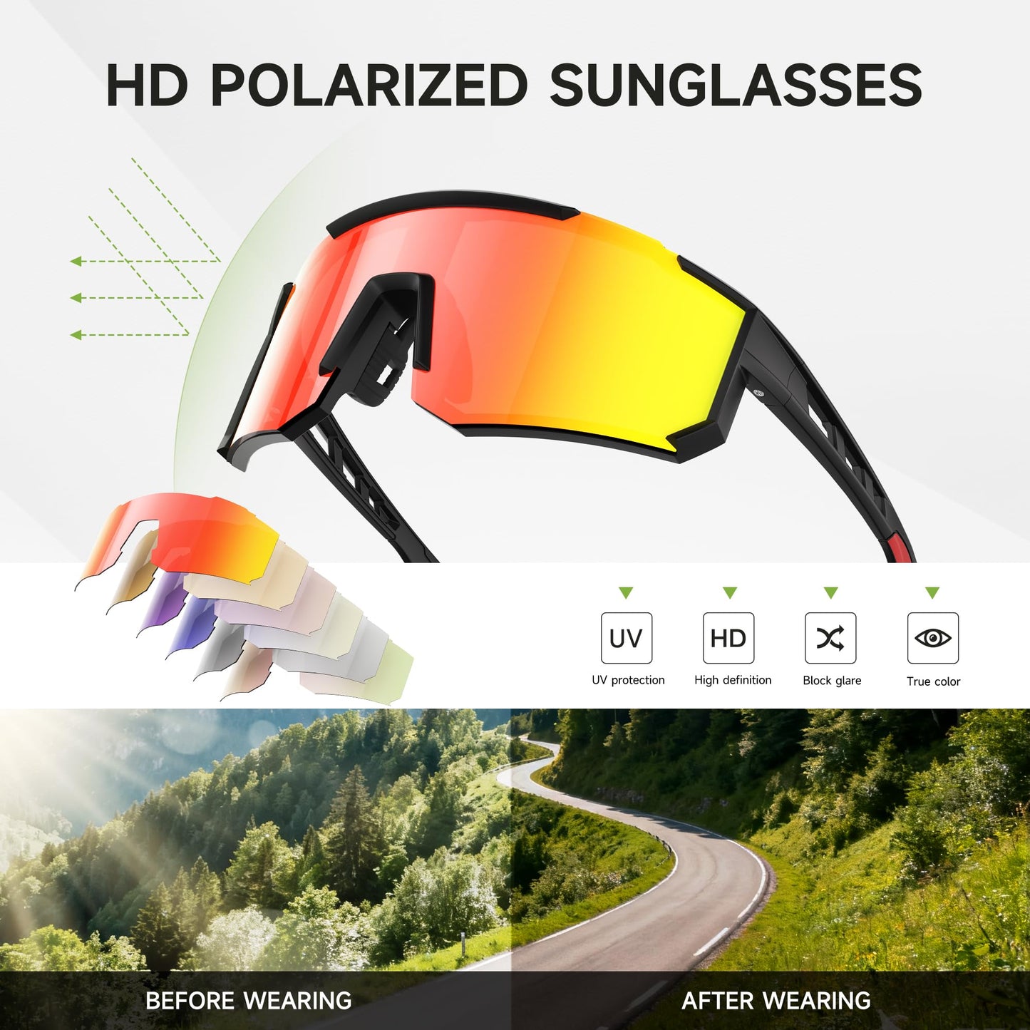 Foliful 3 Pack Polarized Sports Sunglasses Men Women, Running Mens Sunglasses UV Protection for Baseball Cycling Fishing, Grey/Dark Blue/White