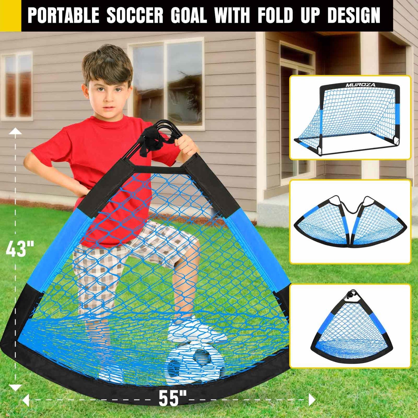 Soccer Goal, Kids Soccer Goals for Backyard Set, 2 Pack of Portable Pop Up Soccer Net with Soccer Ball, Agility Ladder, Cones, Complete Training Equipment for Youth, Toddler Outdoor Sports Games