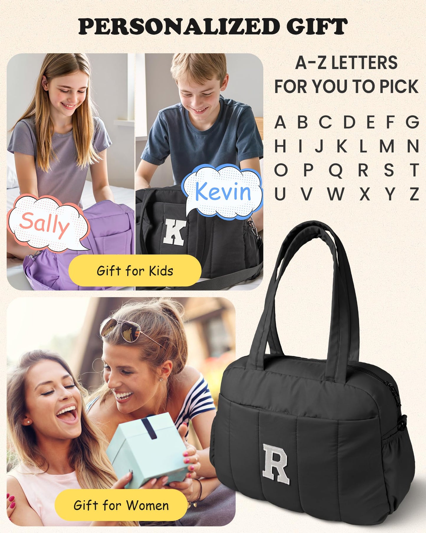 Vogewood Teenage Girl Birthday Gift-Monogram Gifts-Women Duffle Bag with Initial, Personal Item Travel Bags，Gym Bag with Wet Pocket，Lightweight Travel Bags Personalized Tote with Makeup Pouch
