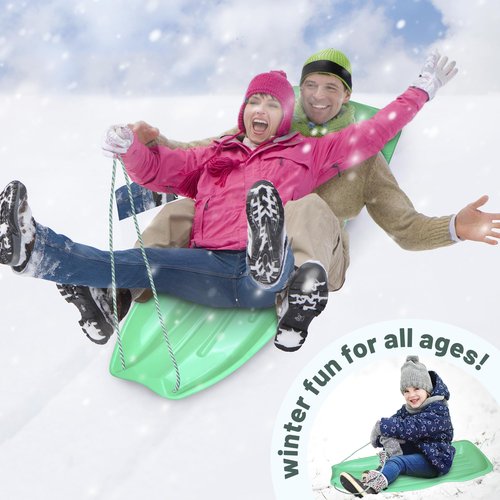 Slippery Racer Downhill Xtreme Flexible Adults and Kids Plastic Toboggan Snow Sled for up to 2 Riders with Pull Rope and Handles, Green