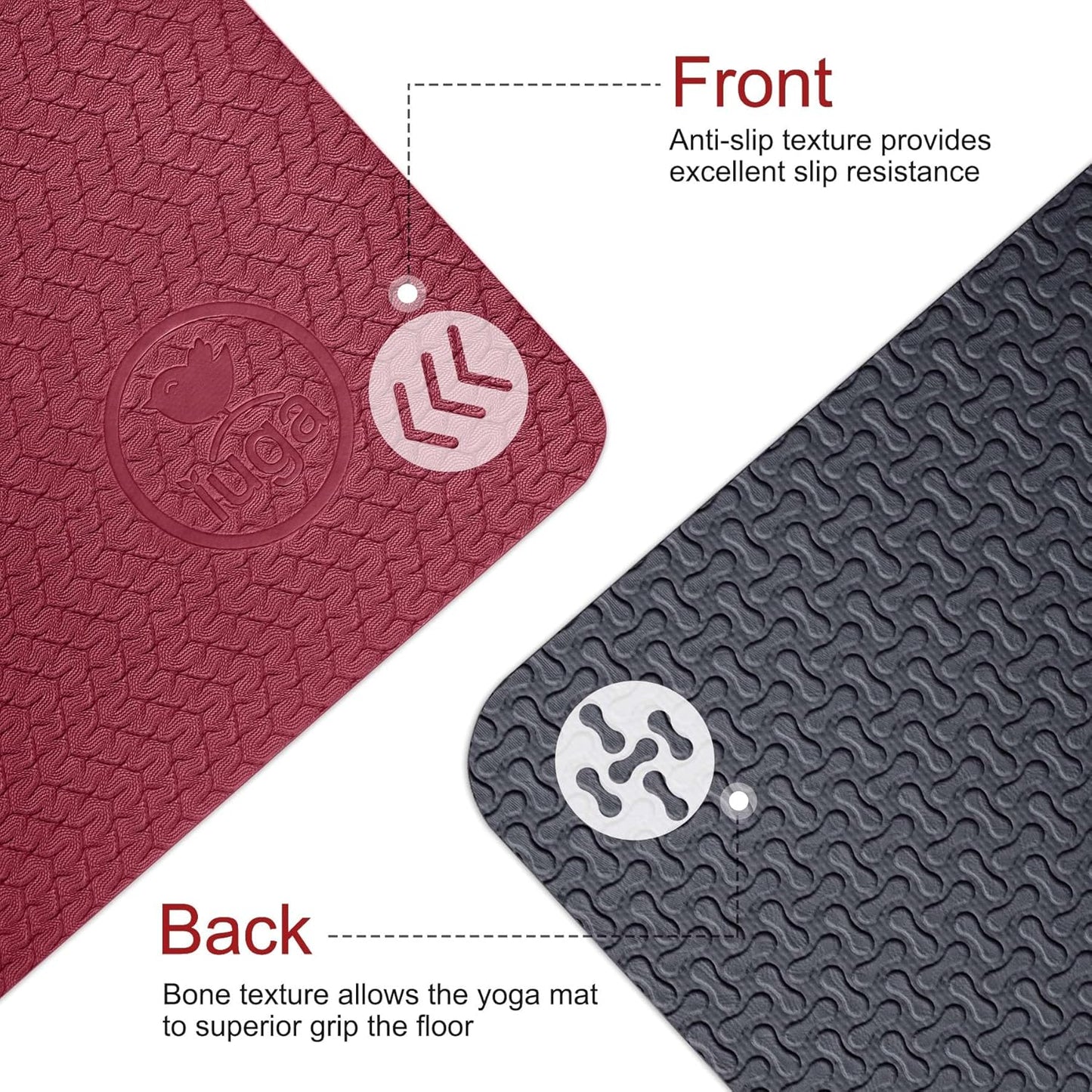 IUGA Yoga Mat Non Slip Anti-tear Pilates Mat Eco Friendly Hot Yoga Mats Thick for Workout & Exercise(72"x 24"x 6mm)