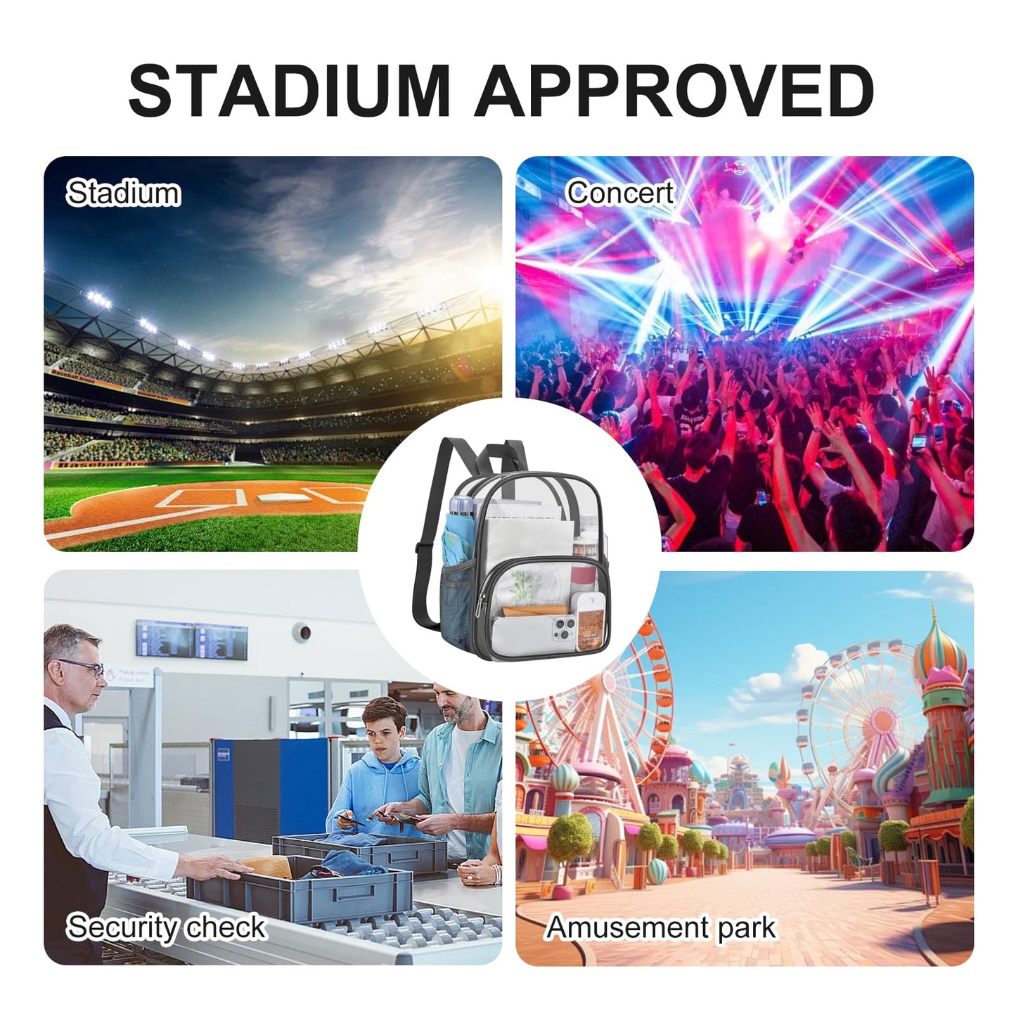 USPECLARE Clear Backpack for Stadium Events Small Clear Backpack 11.5x9.5x6 for Concert Sport Events Work Travel