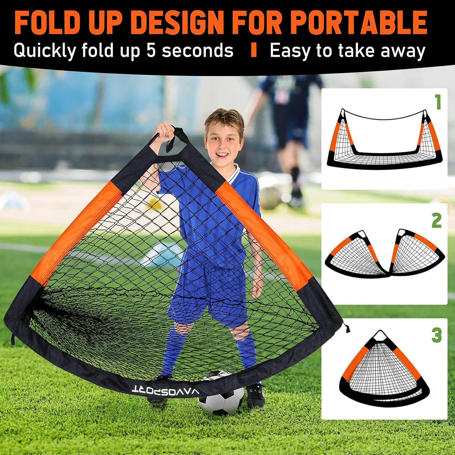 Kids Soccer Goals for Backyard Set, 2 of 4x3 / 6x4 ft Portable Soccer Goal Nets, Pop Up Mini Toddler Soccer Net Training Equipment & Ball, Cones for Ages 3-14, Outdoor Games Gifts for Youth