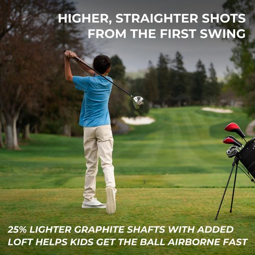 Precise XD-J Junior Golf Clubs Set ??Right & Left Hand Options ??Kids Golf Clubs for Ages 3-5, 6-8, 9-12 ??Lightweight Graphite Shafts, Hybrid Club, Stand Bag ??Boys & Girls Golf Set