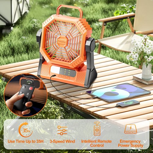 VVU&CCO Table Fan Portable Fan for Camping with LED Lantern,10000mAh Rechargeable Battery,30H Runtime,USB-C Fast Charging,3 Speeds Strong Airflow,Cordless for Travel Barbecue Home Office Tent Desk