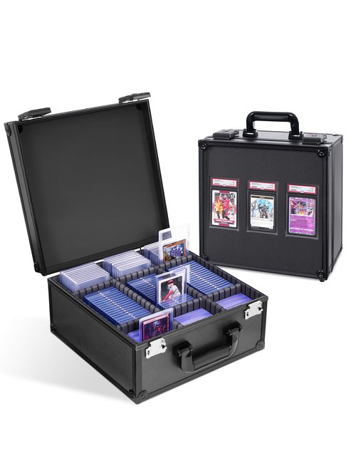 banloga Graded Card Storage Box for PSA with TSA Lock, Aluminum Alloy Trading Card Case with Display Window, Slab Case with 8 Removable Dividers for CGS, BGS, Toploaders and Sports Cards (Black)