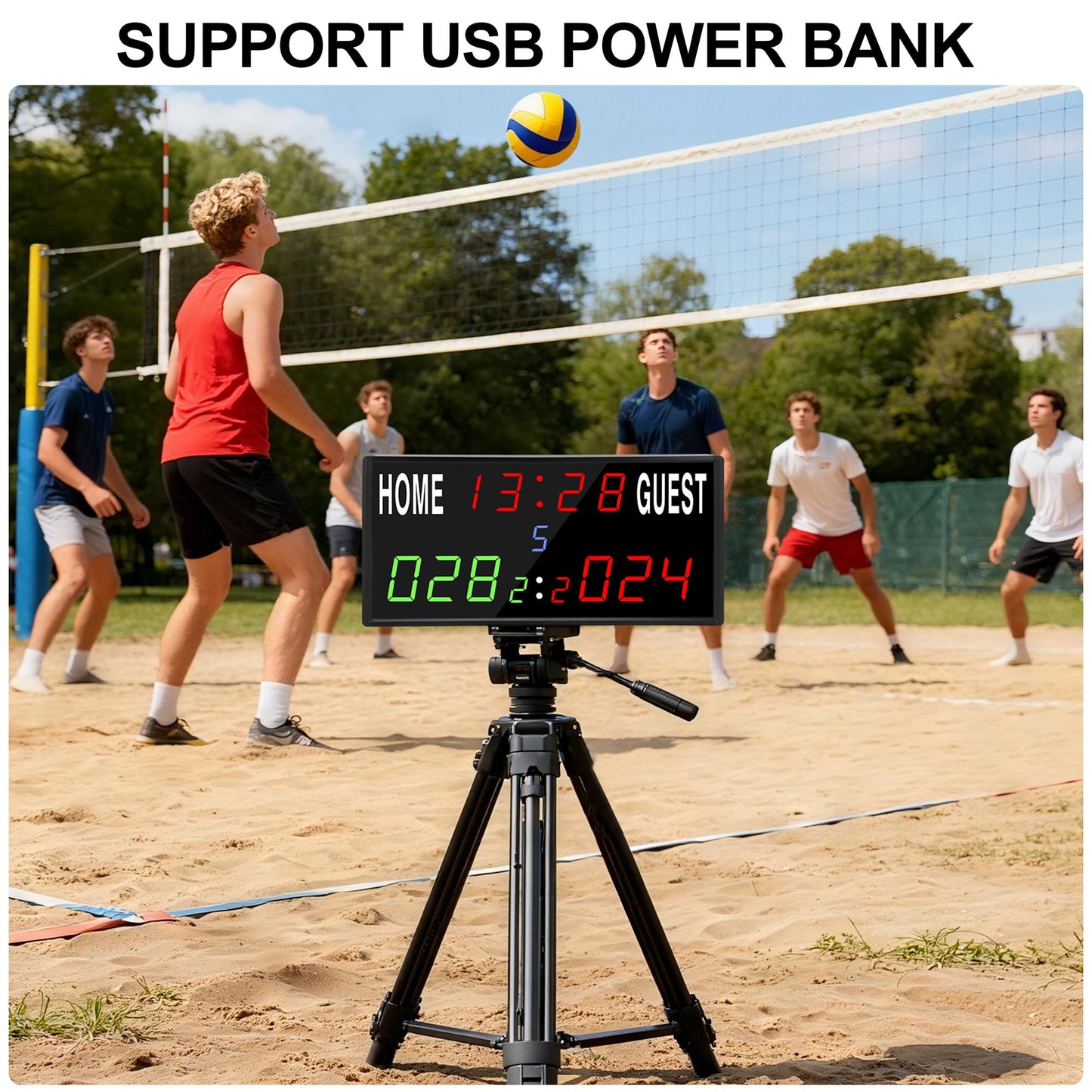 LED Electronic Scoreboard Digital Score Keeper with Remote/Timer/Shot Clock,Portable Basketball Scoreboard with 40-Foot Remote Control ,100FT VISIBLE,24H Clock,Score History,6 Brightness,3 Placements