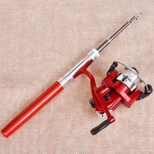 Mini Pen Fishing Rod, Portable Rotating Wheel Design, Pocket Fishing Gear for Outdoor Winter Fishing, Lightweight Mini Fishing Accessories for Travel (Red 1m)