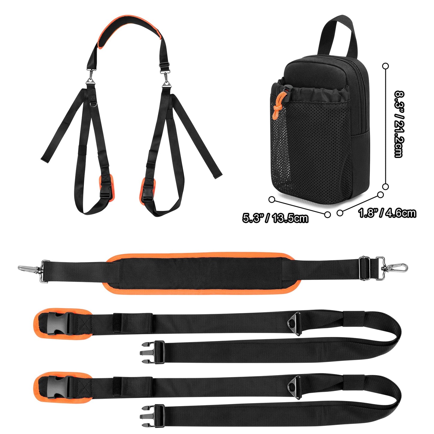 GOBUROS Paddle Board Carrying Strap, Adjustable SUP Kayak Carry Strap with Detachable Storage Bag and Metal Hardware for Paddle boards, Surfboards, Long boards, Canoe and Kayak, Black