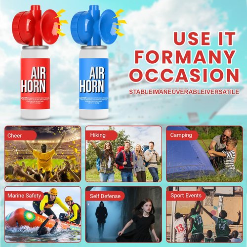 Marine Boat Air Horn 1.4oz, Loud Mini Handheld Air Horns for Safety, Mini Small Compressed Can Blow Fog Bear Horn, Emergency Use for Boating, Hiking, Camping, Sporting Events Outdoor Alarm (2PCS)