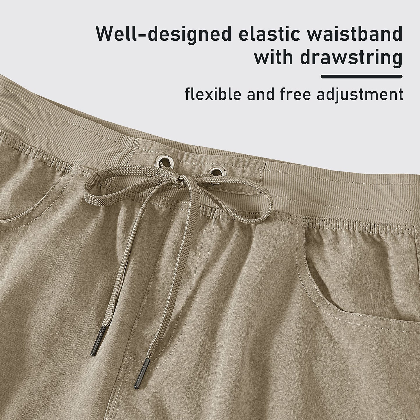 MoFiz Women's Hiking Long Shorts 10" Quick Dry Cargo Shorts for Women Lightweight Knee Length Athletic Shorts with Pockets Khaki M