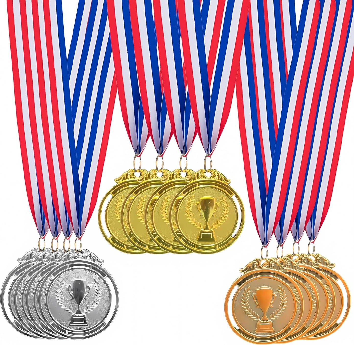 12 Pack Gold Silver Bronze Trophy Medals for Awards,Olympic Style Medal Bulk for Kids and Adults- Prizes for Competitions Ceremonies Events and Celebrations,2 Inches