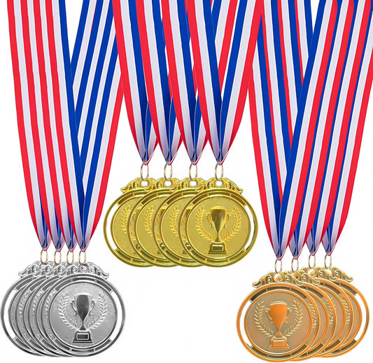 12 Pack Gold Silver Bronze Trophy Medals for Awards,Olympic Style Medal Bulk for Kids and Adults- Prizes for Competitions Ceremonies Events and Celebrations,2 Inches