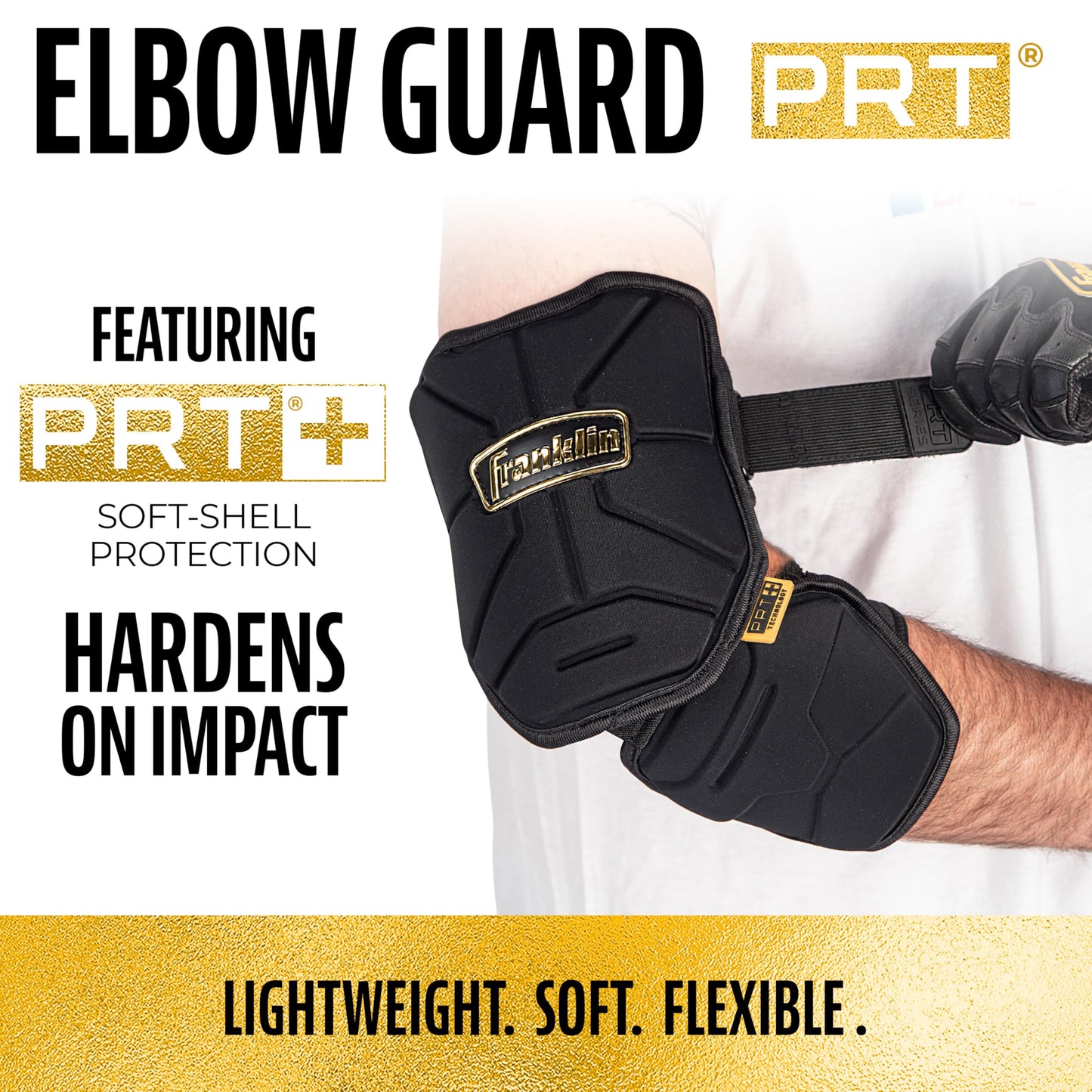 Franklin Sports Baseball Elbow Guard - PRT Series Youth Baseball + Softball Shield for Batting - Protective Elbow + Forearm Pad - Right + Left Hand Hitters - Black/Gold - One Size - Youth