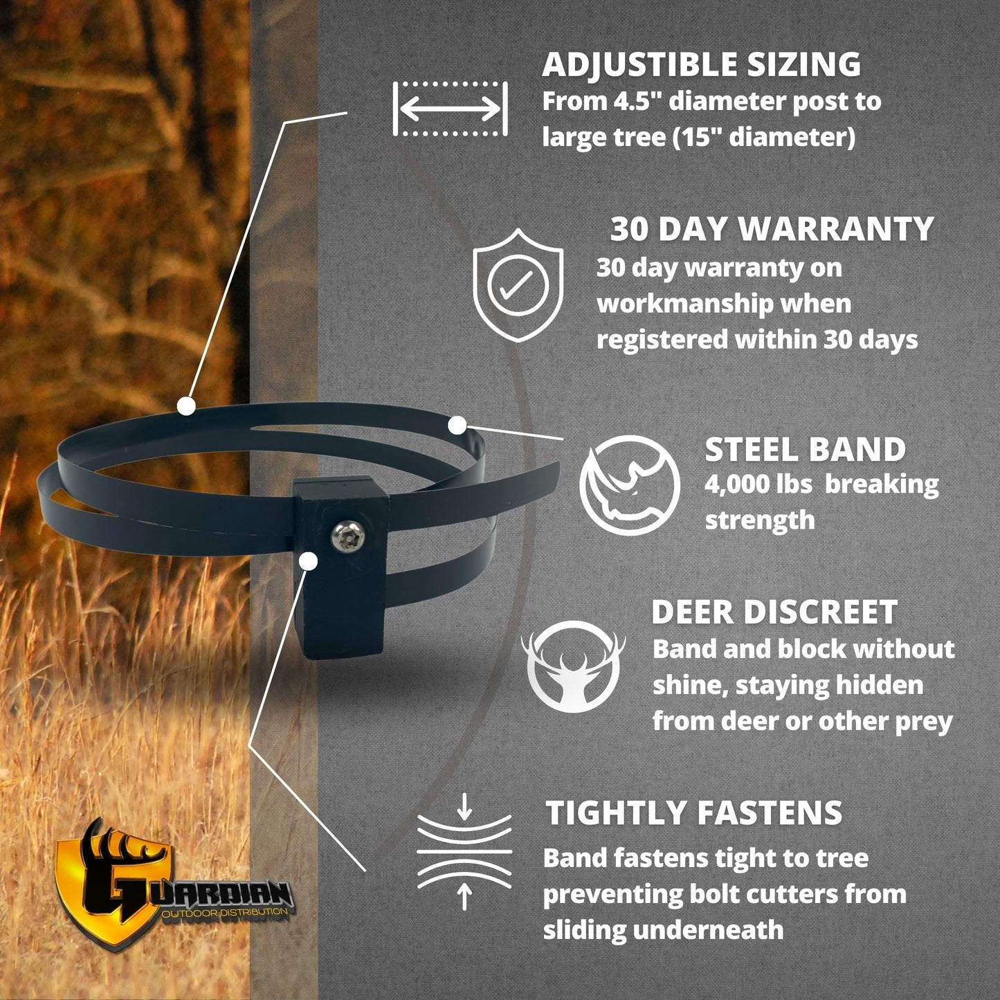Trail Camera Lock by Guardian - Game Cam Tree Mount Holder Accessory and Heavy Duty Metal Security Locking Strap to Replace Lockbox and Reduce Theft (48 inch) (Standard)