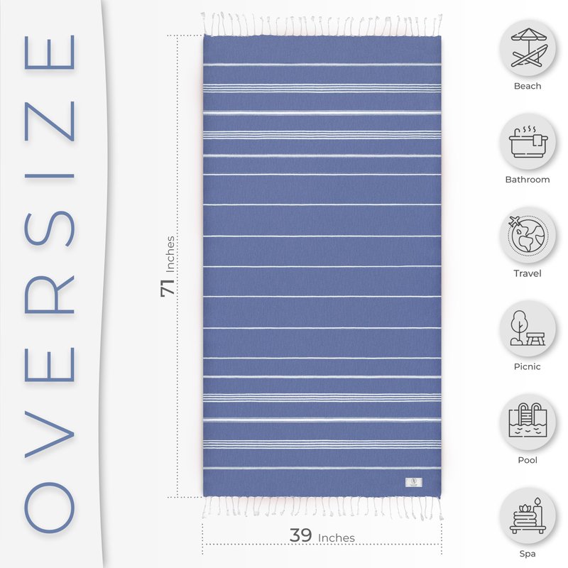 Ossano Turkish Beach Towel Compact & Lightweight Extra Large (39" x 71") - Quick Dry, Versatile and Functional as Picnic, Travel and Yoga Blanket, Pool, Shower, Cruise and Gym Towel - Royal Blue