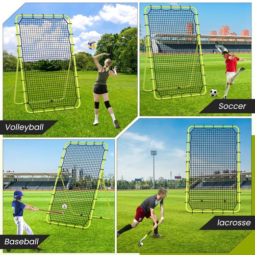 CHAOBING 7x4 FT Volleyball Rebounder Net, 5-Angle Adjustable with Steel Frame & High-Tension PE Netting, for Lacrosse, Baseball, Soccer Practice Perfect for Setting, Spiking, and Bumping (Green)