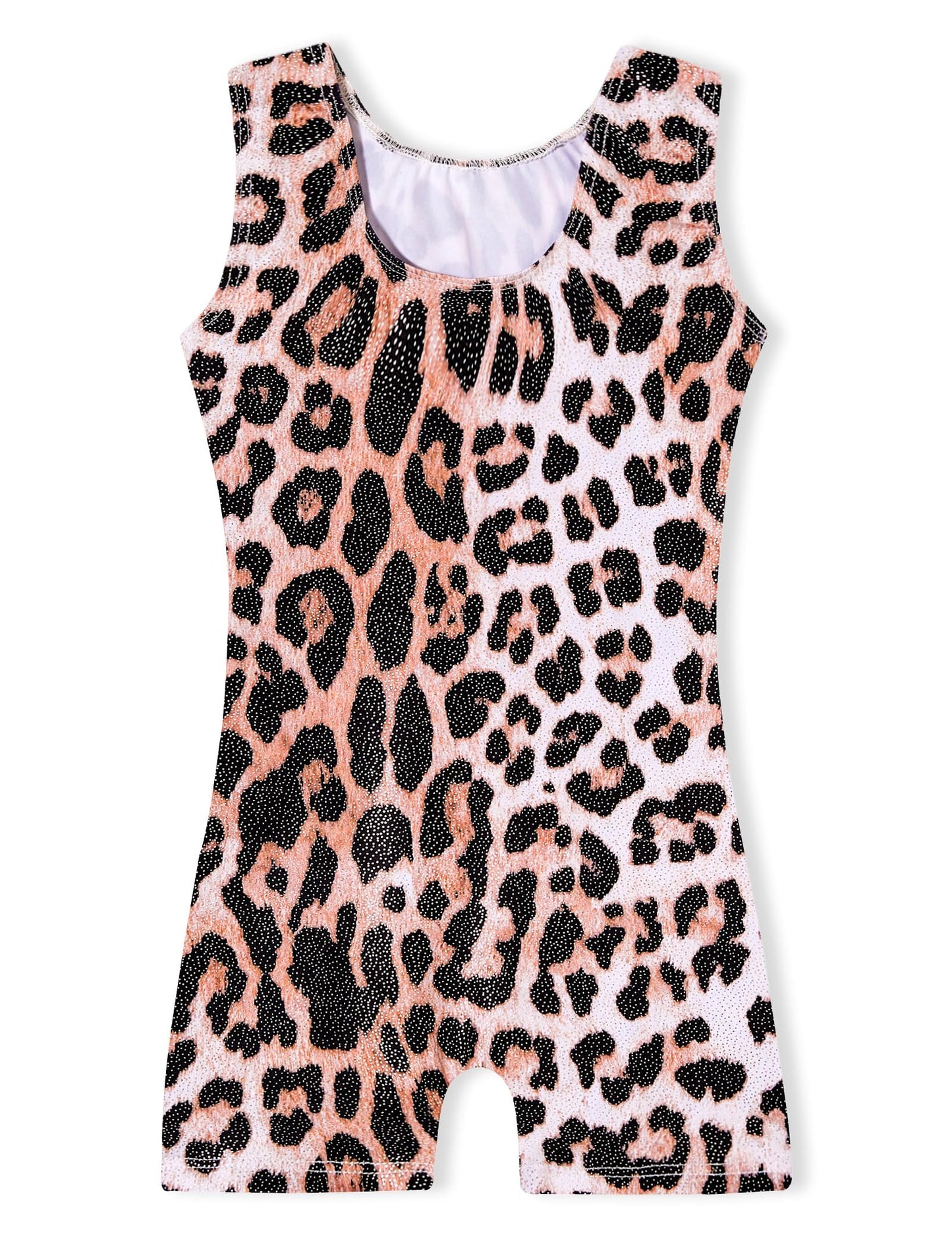 Domusgo Leotard for Girls Gymnastics Size 4t 5t Sparkly Brown Leopard Dance Biketard with Shorts