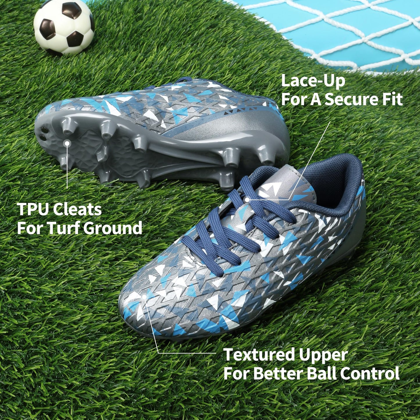 DREAM PAIRS Boys Girls Soccer Cleats,Dark/Grey/Royal/Blue,13 Little Kid